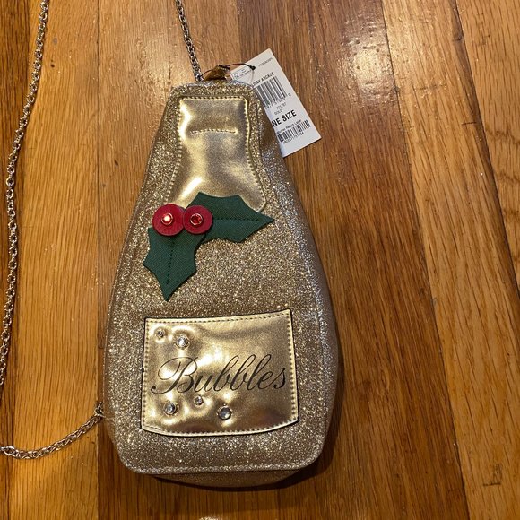 Figural Gold Champagne Bottle "Bubbles" Crossbody Holiday Bag NWT - Picture 6 of 8
